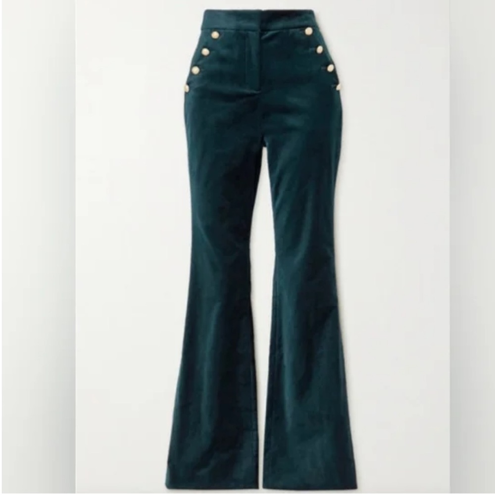 Veronica Beard Dark Green Velvet Trousers with Metallic Accents
